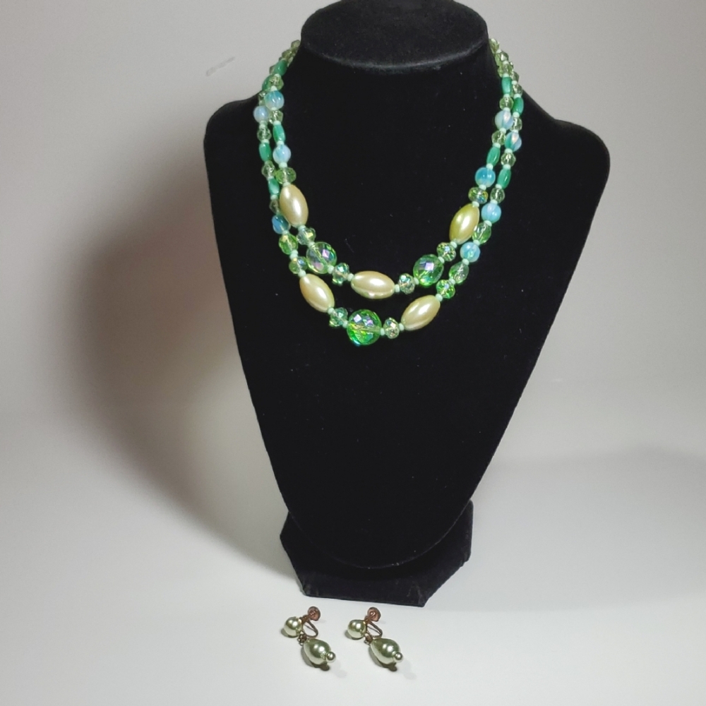 Vintage Beaded Necklace And Earrings